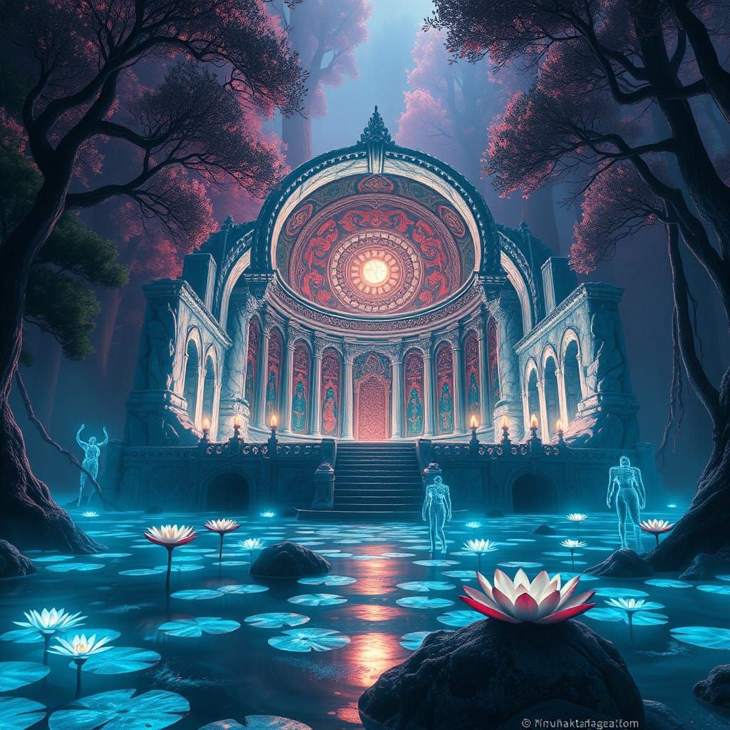 Ancient Snow Elf Temple in Iridescent Fungal Forest