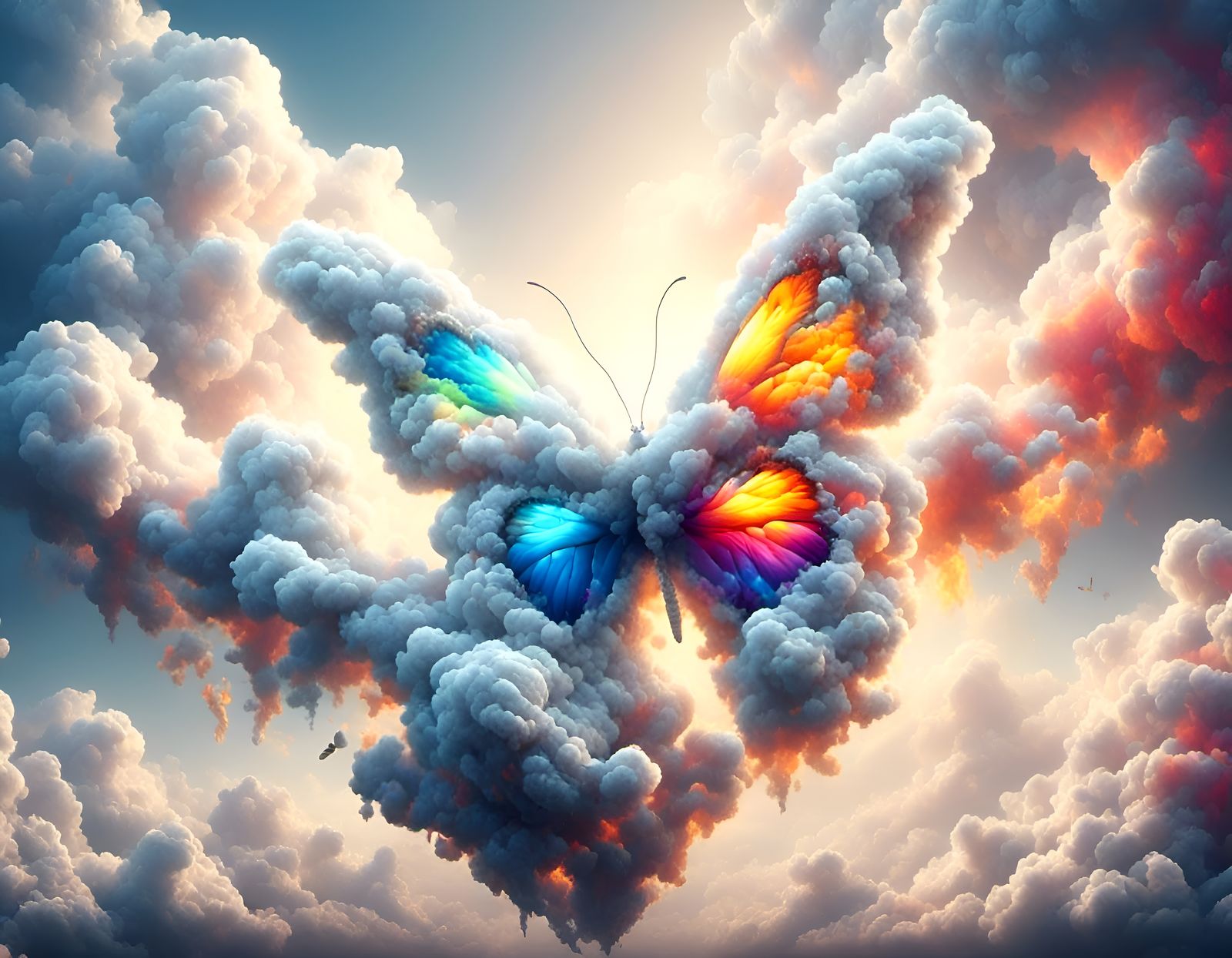 Heavenly Butterfly in Vibrant Cloudscape