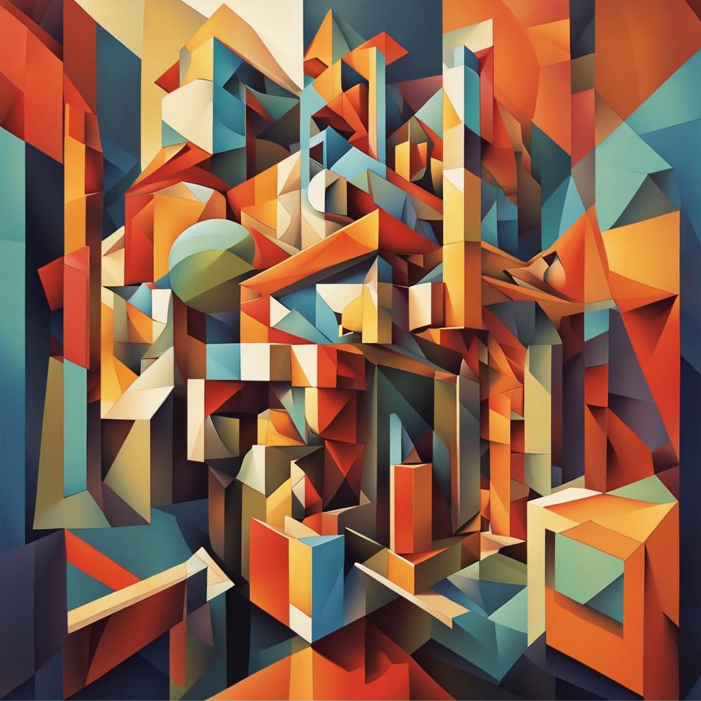 Vibrant Cubist Portrait of Language Learning in Neo-Cubism S...