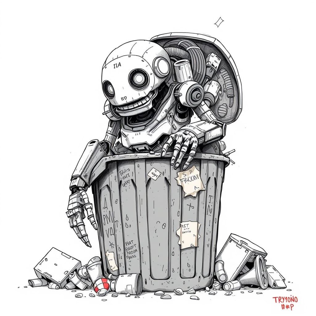 Abandoned Tokyo Robot in Dark Fantasy Inkstyle