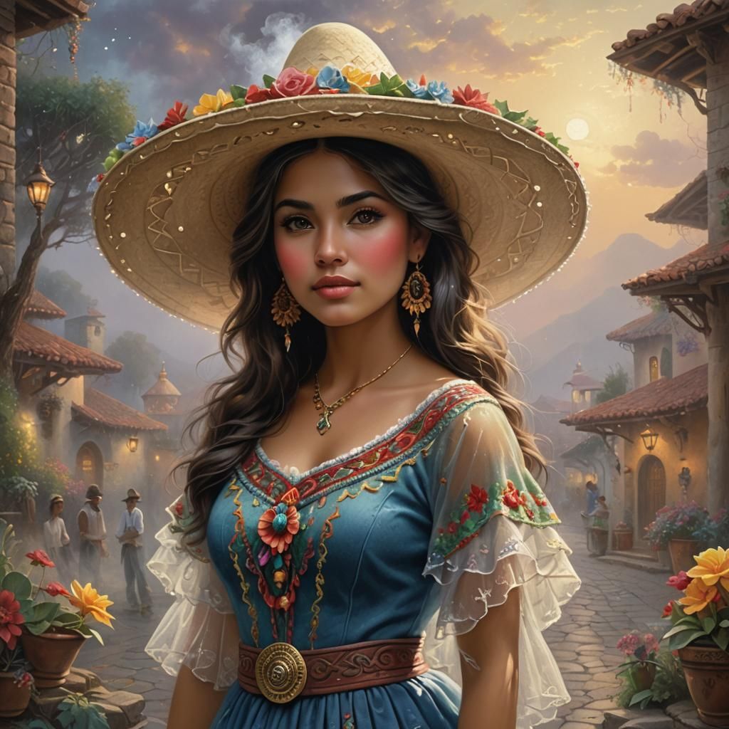 Dreamy Mexican Girl in a Whimsical Sombrero