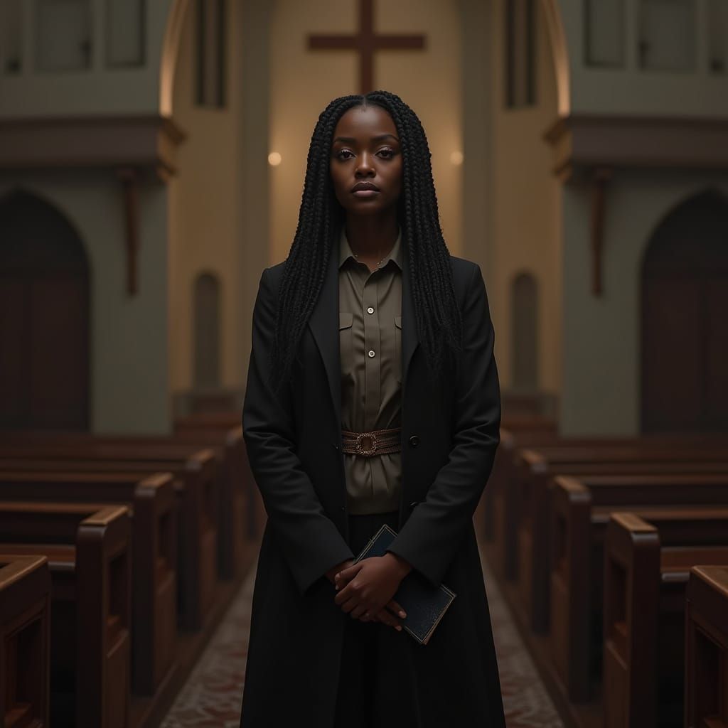 Woman with Bible in Abandoned Church, Hyperrealism