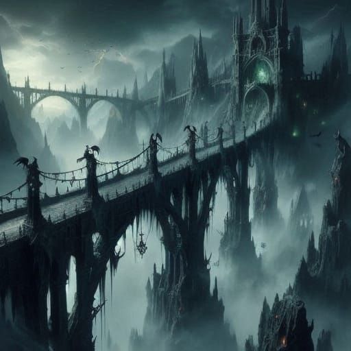 Gothic Bridge Over Dark Abyss