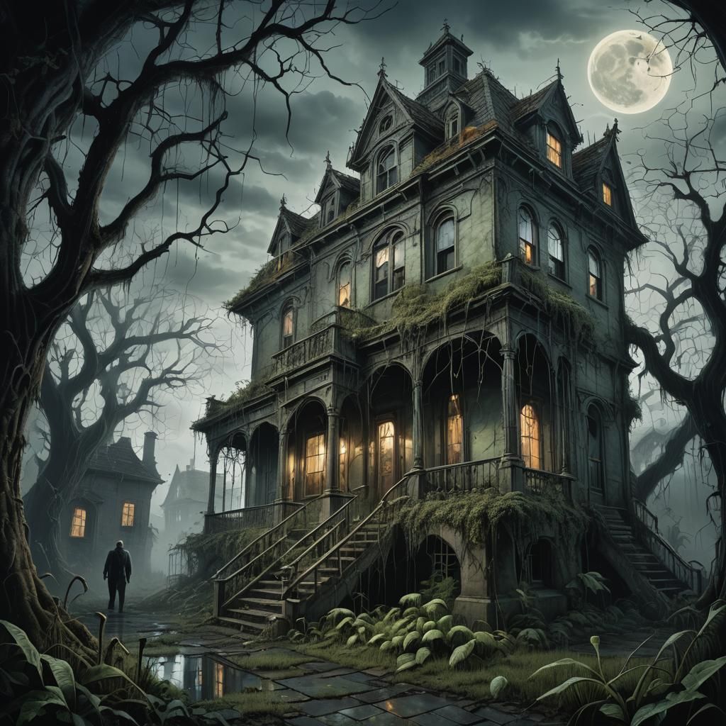 Surrealist Haunted Mansion in Dark Academia Style