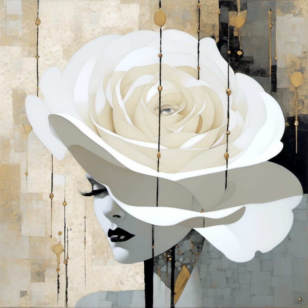 Ethereal Woman in Nature, Minimalist Surreal Illustration in...