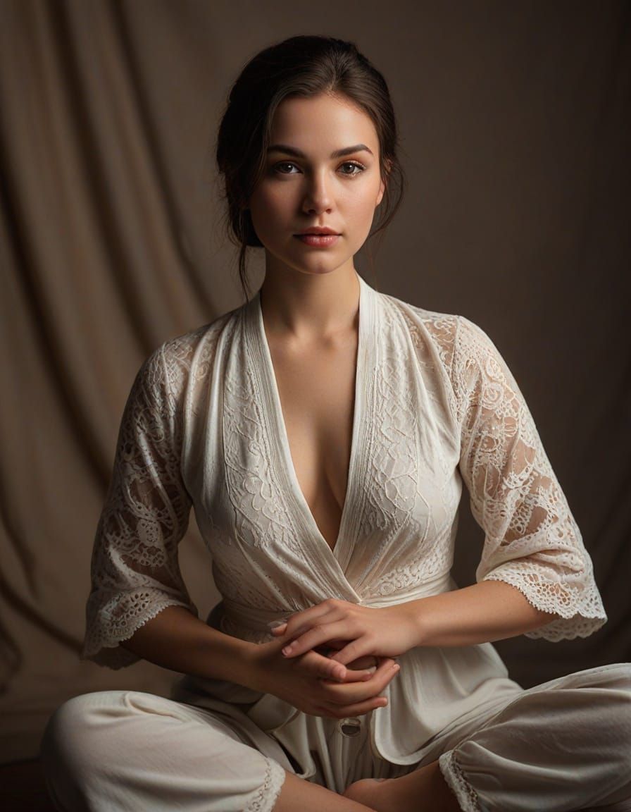 Ethereal Portrait of a Serene Young Woman in Soft Moonlight