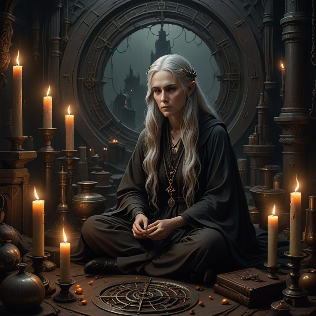 Ethereal Witch in Candlelit Circle