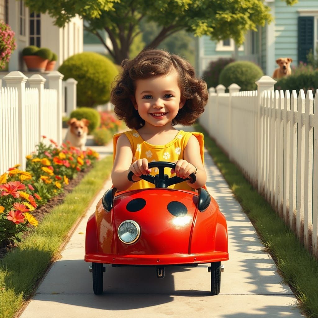 Ladybug Car Joyride Through Idyllic 1950s Suburbia