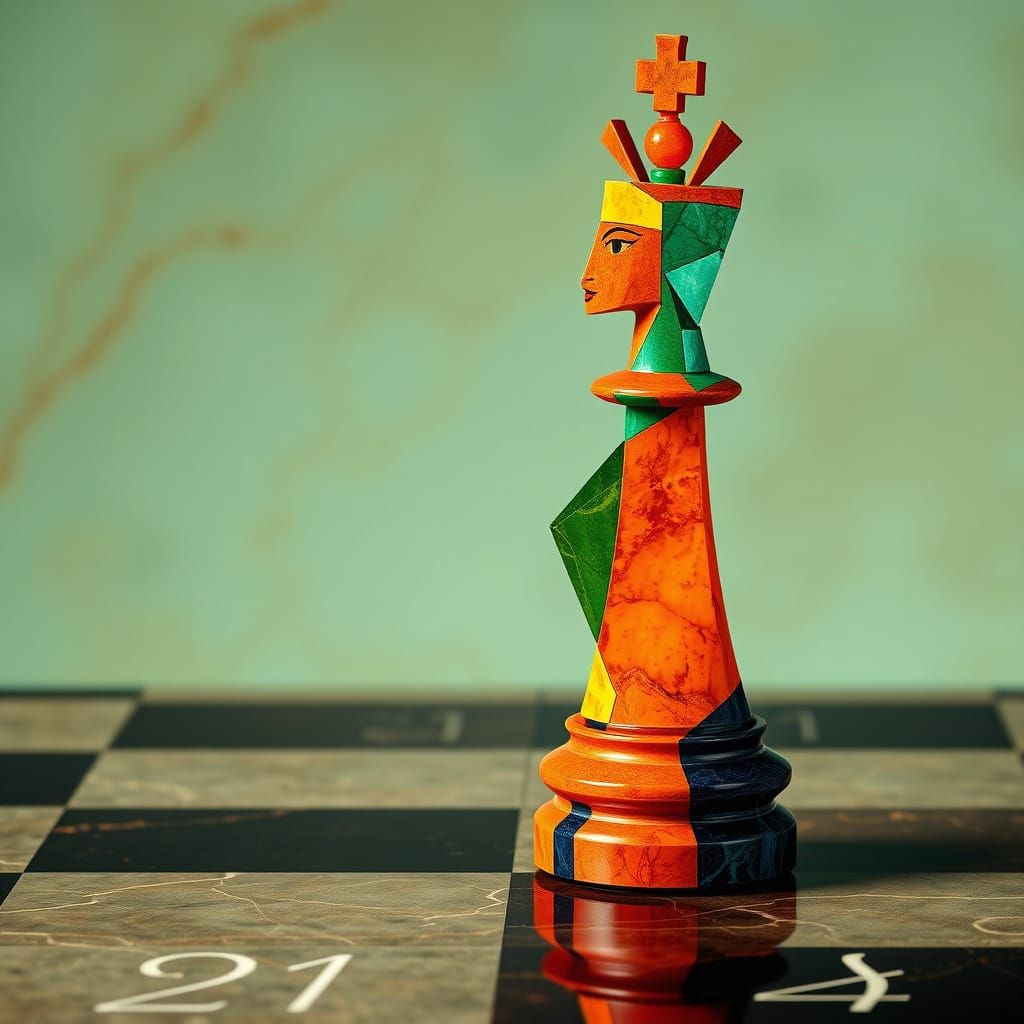 Indian Queen Chess Piece in Cubist Style