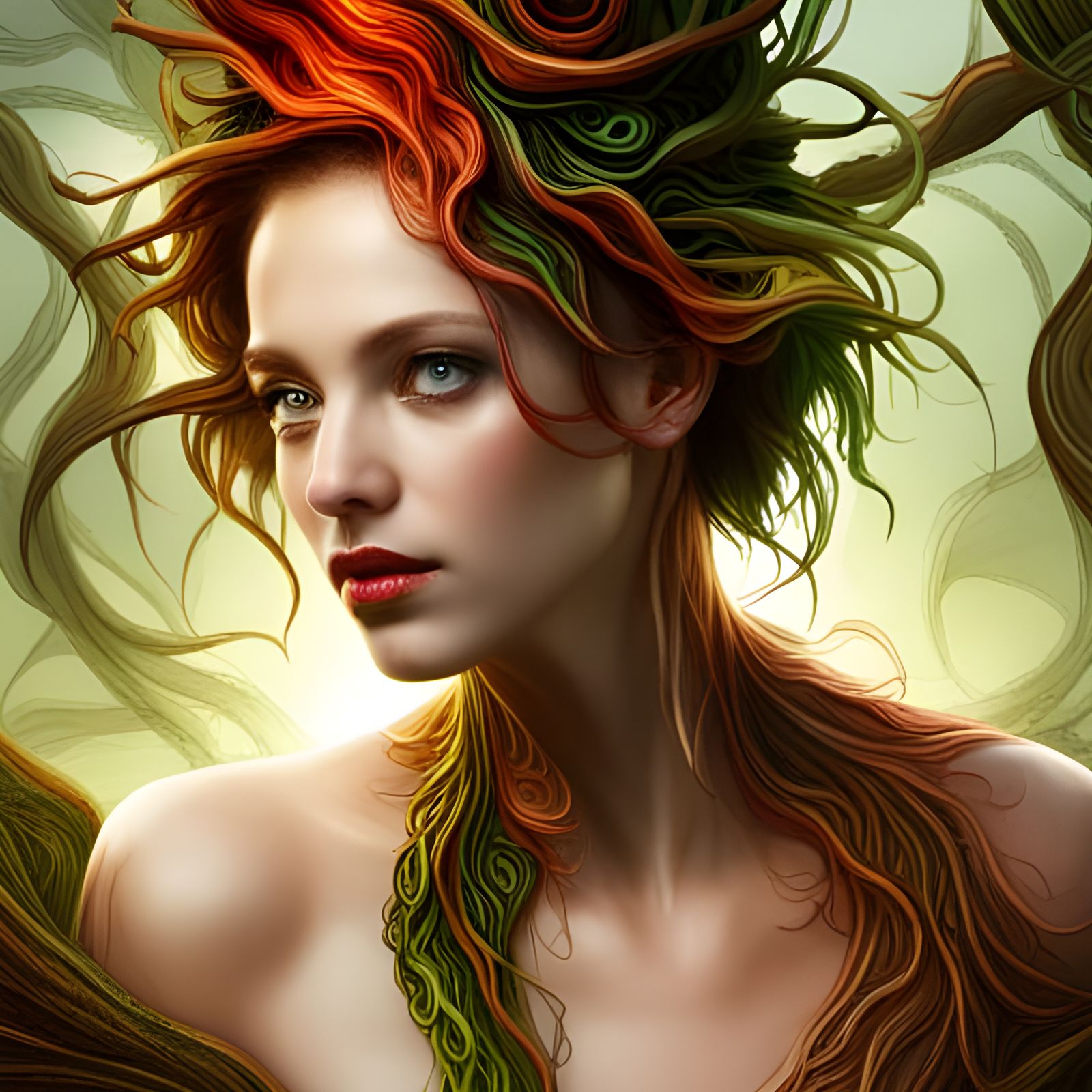 Hyperdetailed Fantasy Portrait in a Weaving of Twisted Vines