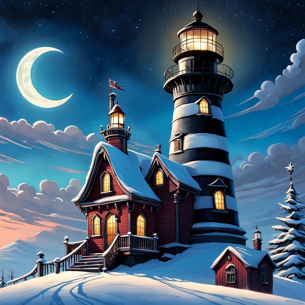 Surreal Disney Character in Whimsical Lighthouse Setting at....