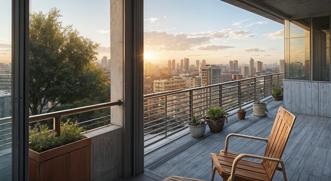 Elegant Minimalist Penthouse Veranda in Golden Hour