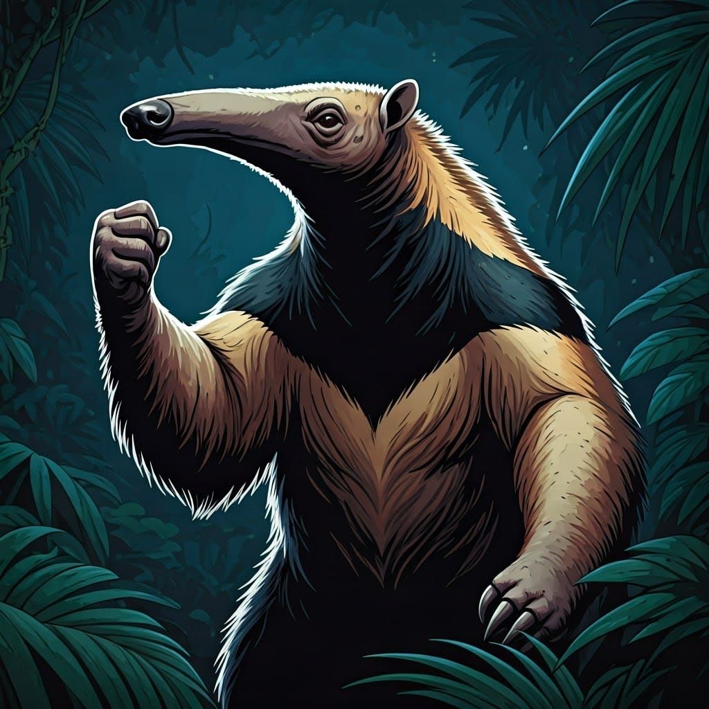 Comic Book Style Brazilian Anteater Displays Dominant Fist