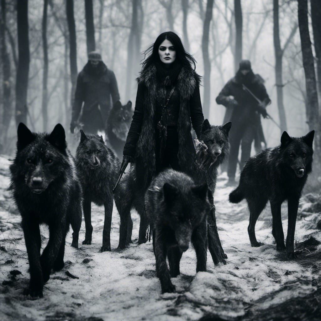 Ethereal Macabre Portrait of a Huntress in Monochrome