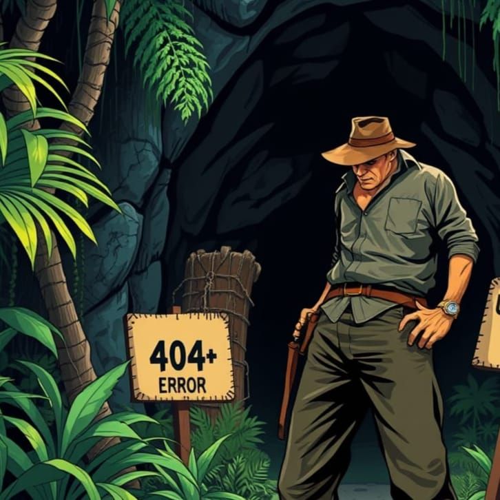 Indiana Jones Stands Before a Mysterious Cave in the Jungle