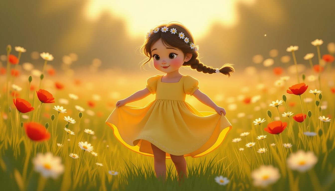 Duckling Girl Twirling in a Poppy Field