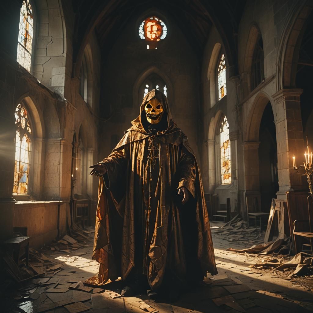 Golden Hour Gothic Ghost in Abandoned Church