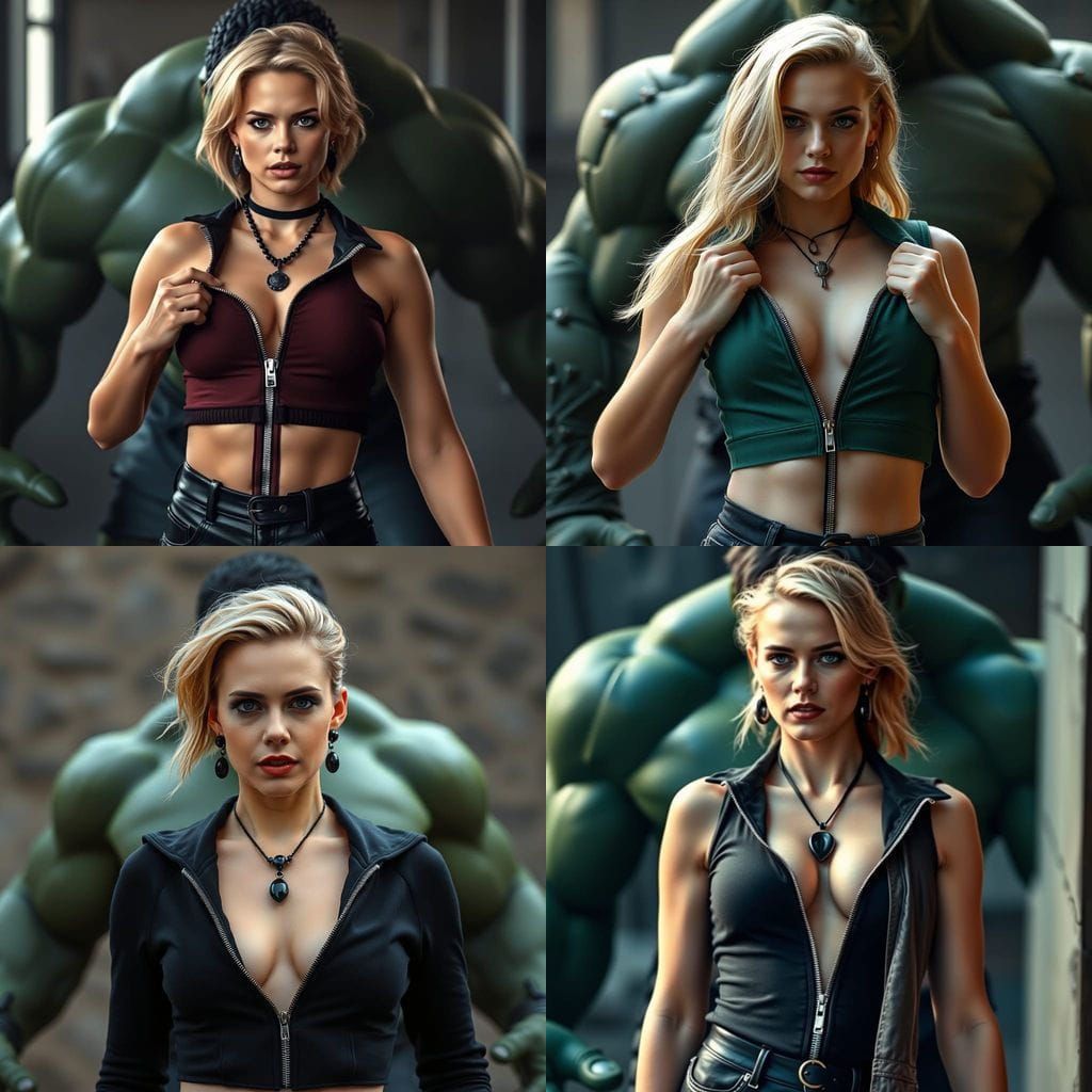 Realistic Photo of Woman with Green Figure