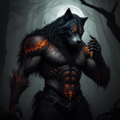 Surreal Dark Fantasy Portrait of a Werewolf Transformation