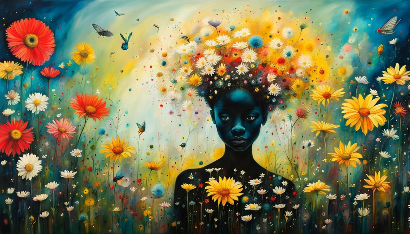 Surreal Wildflower Princess in Vibrant Hypermaximalist Style