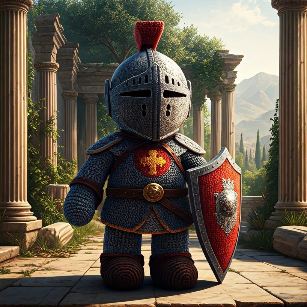 Knitted Knight in Ancient Greek Paradise