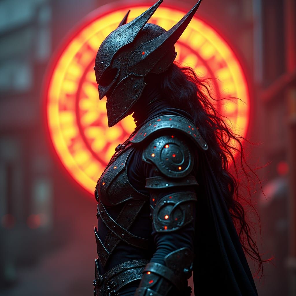 Cyberpunk Paladin in Neon Haze