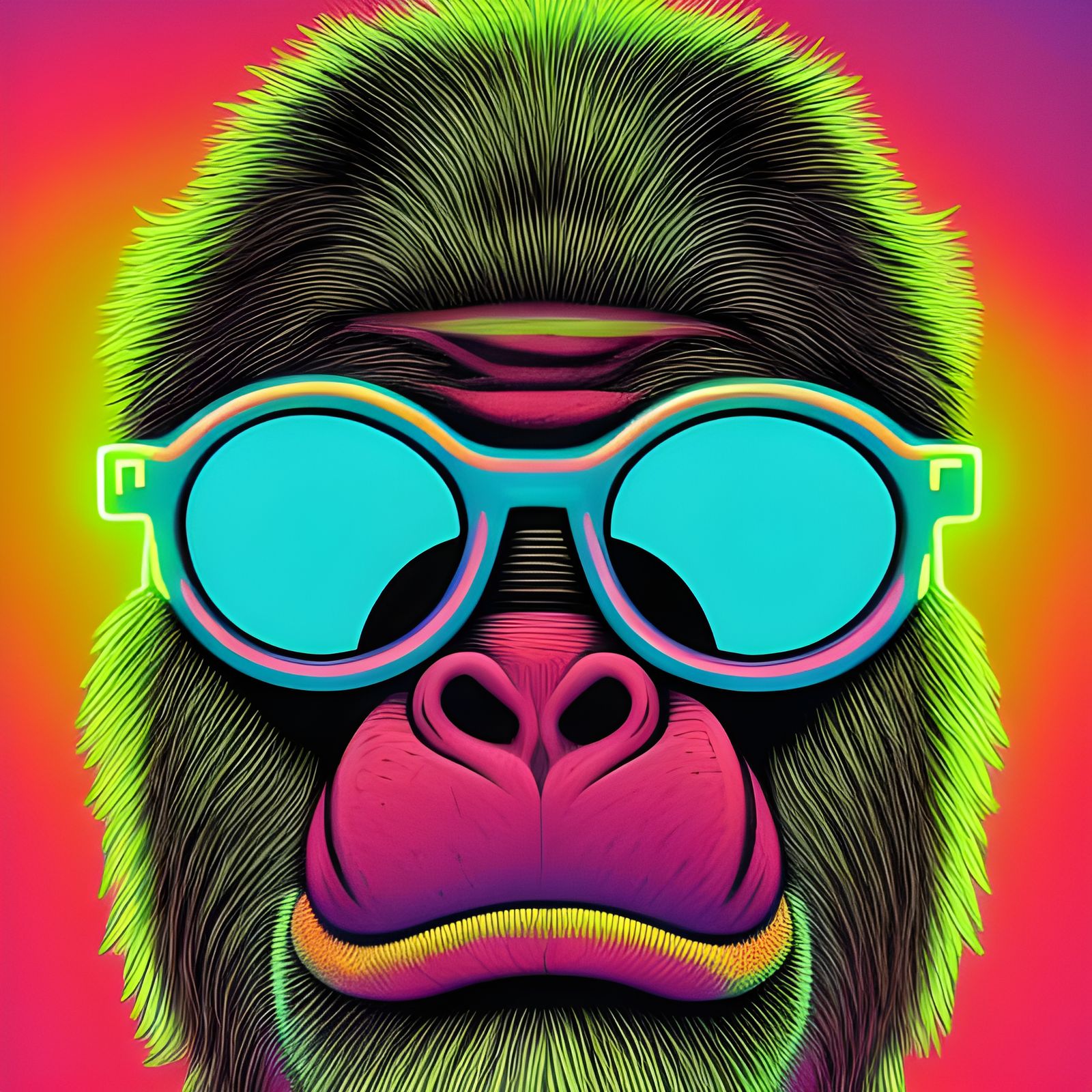 Surreal Ape in Neon Spectacle