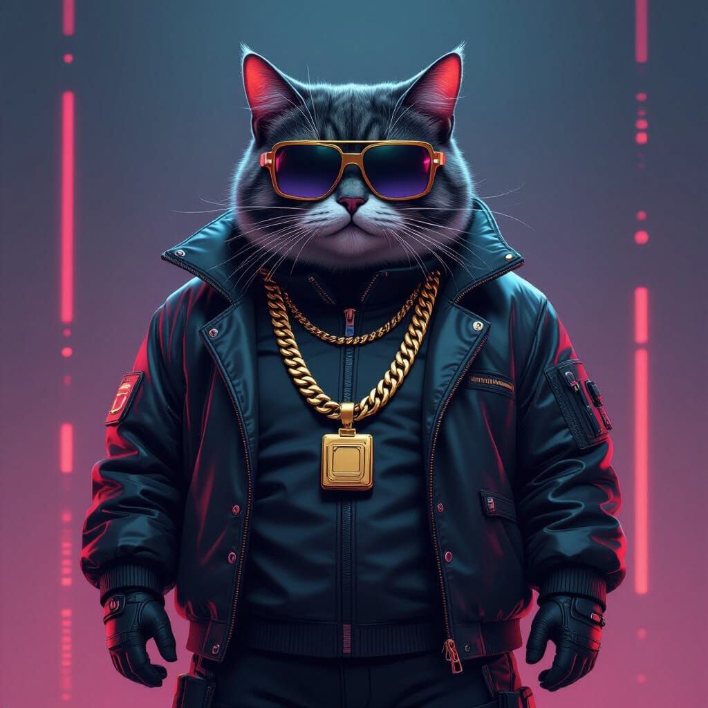 Cyberpunk Fat Cat with Neon Accents