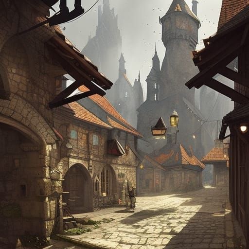 Medieval Village Streetscape in Photorealistic Style