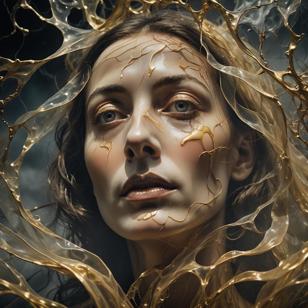 Ethereal Dreamscapes: A Serene Deceased Face in Dark Surreal...