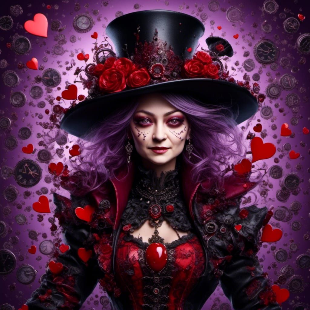Steampunk Queen of Hearts with Fractal Background