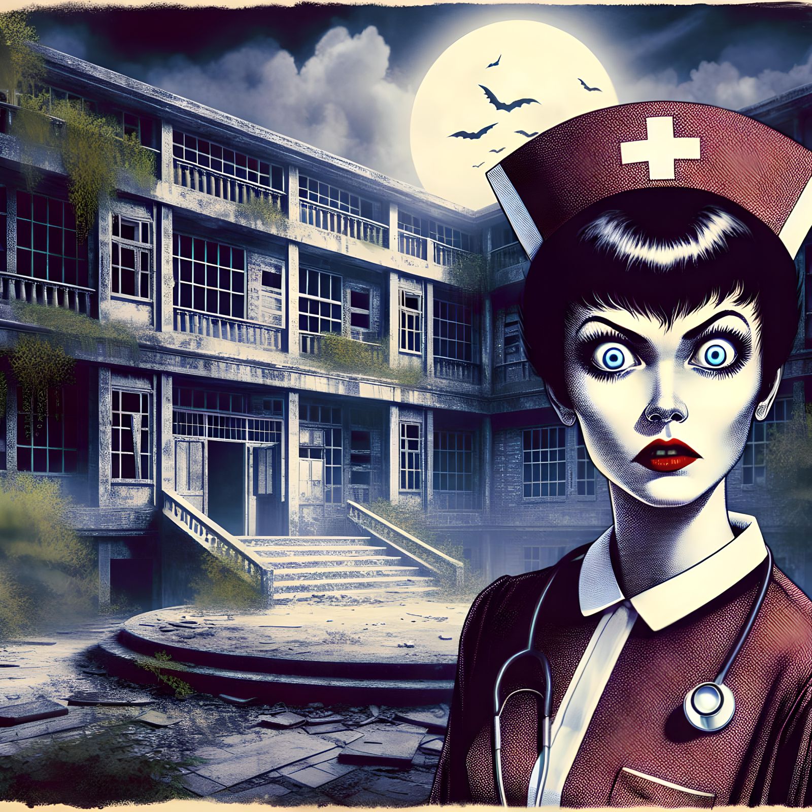 Scene of a Sinister Nurse in a Haunted Abandoned Hospital