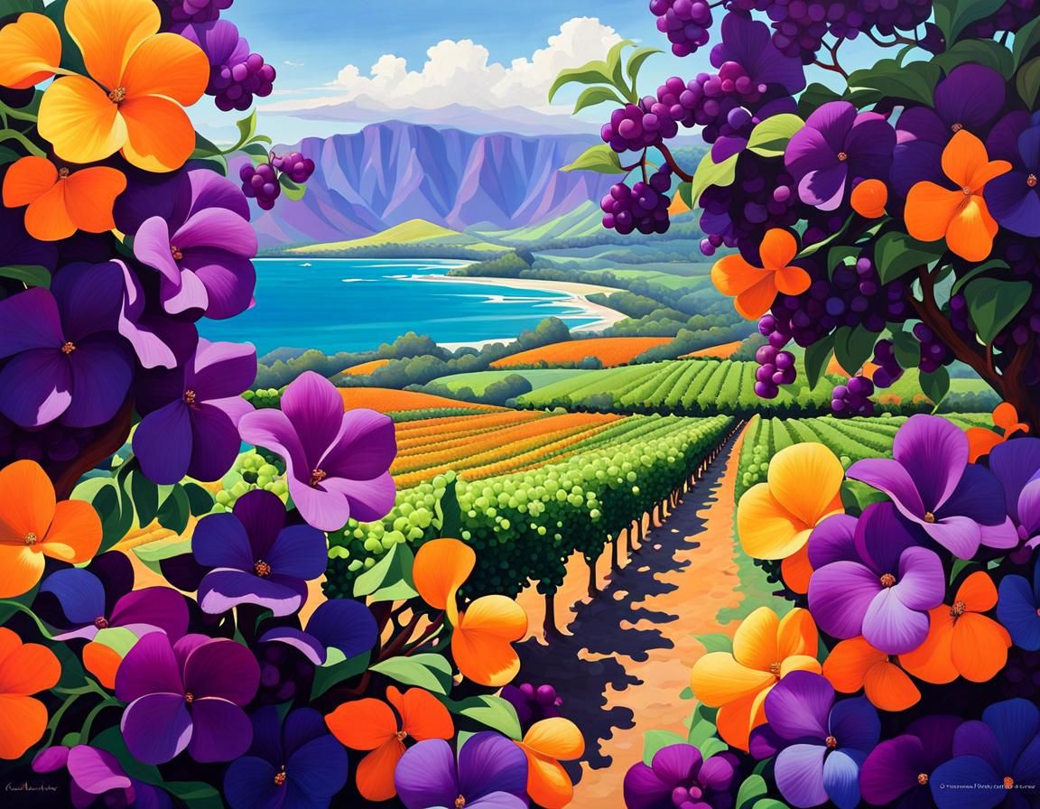 Vibrant Tropical Landscape with Opalescent Hue and Verdant V...