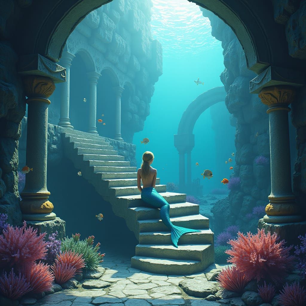 Ethereal Mermaid in Grand Underwater Castle