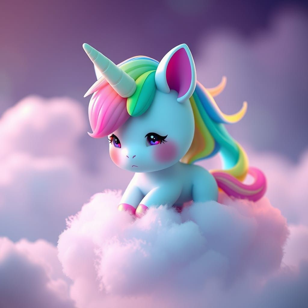 Dreamy Chibi Caticorn in Ethereal Cloudscape with Pastel Hue...