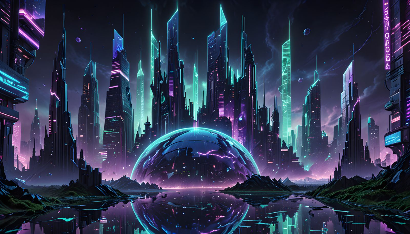 Vibrant Cosmic Universe in Neon Green Holographic Style