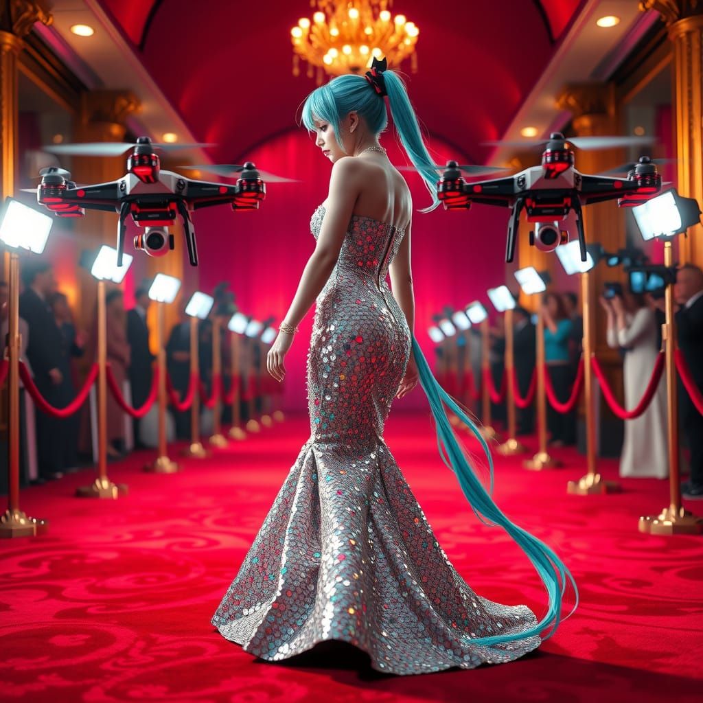 Digital Diva Steals the Red Carpet in Shimmering Sequins