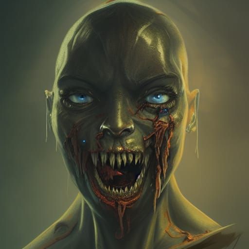 Hyper Detailed Zombie Portrait in Triadic Colors