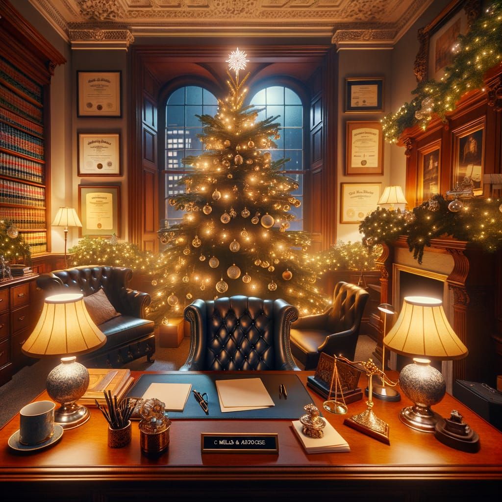 Festive Law Office Christmas Ambiance with Nameplate