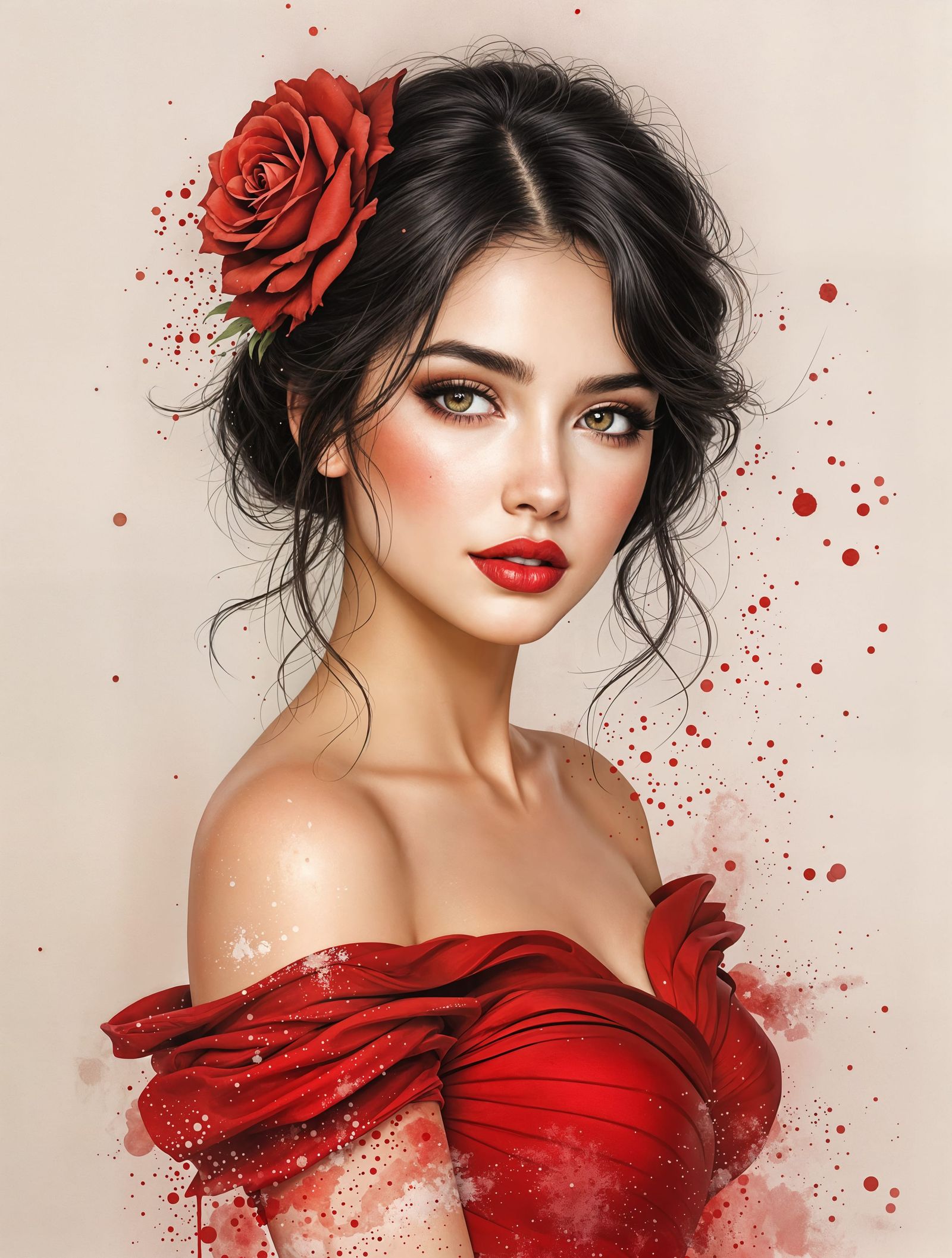 Impressionistic Portrait of a Woman in Red