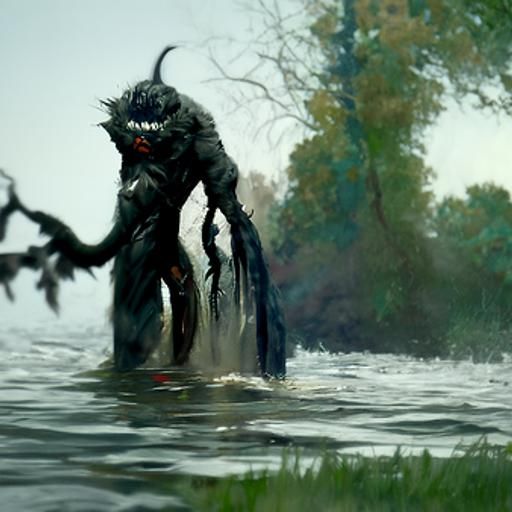 Cyberpunk River Monster in Dark Depths