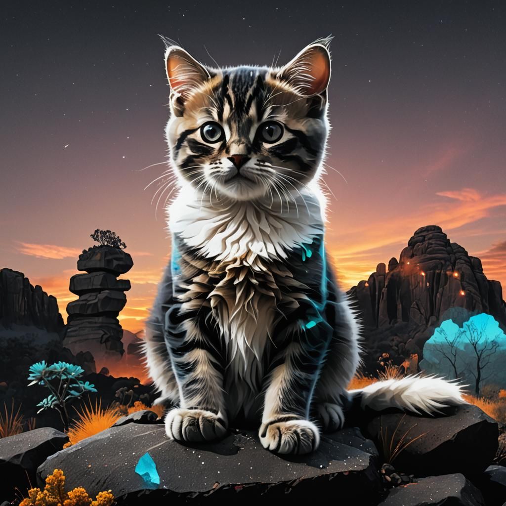 Hyperealistic Double Exposure of Sunset Desert Landscape wit...