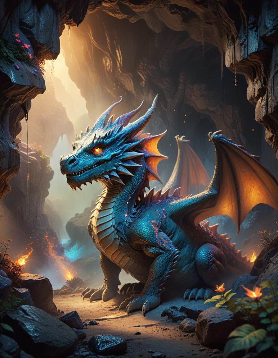 Whimsical Cave Dragon in Vibrant Colors