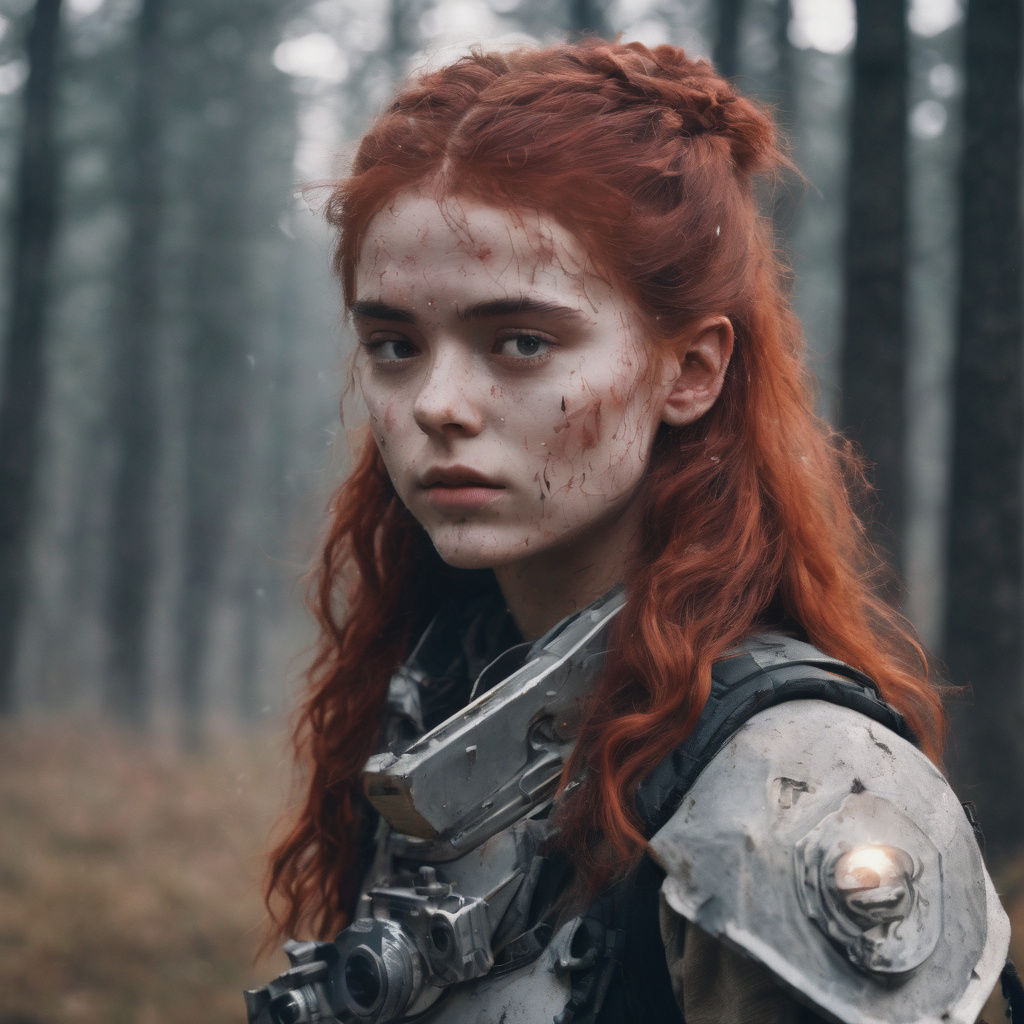 Ethereal Red-Haired Woman in a Cinematic Film Still
