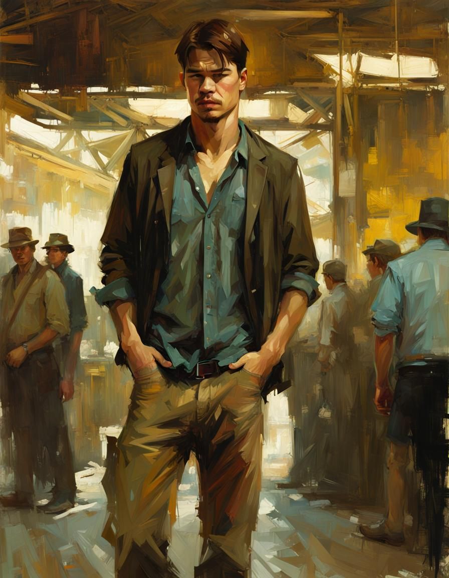 Portrait of Man in Moody Location with Detailed Background