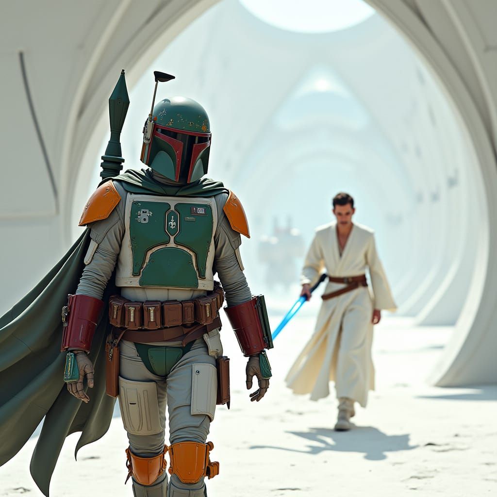 Mandalorian Warrior Meets Jedi Knight in Epic Sci-Fi Showdow...