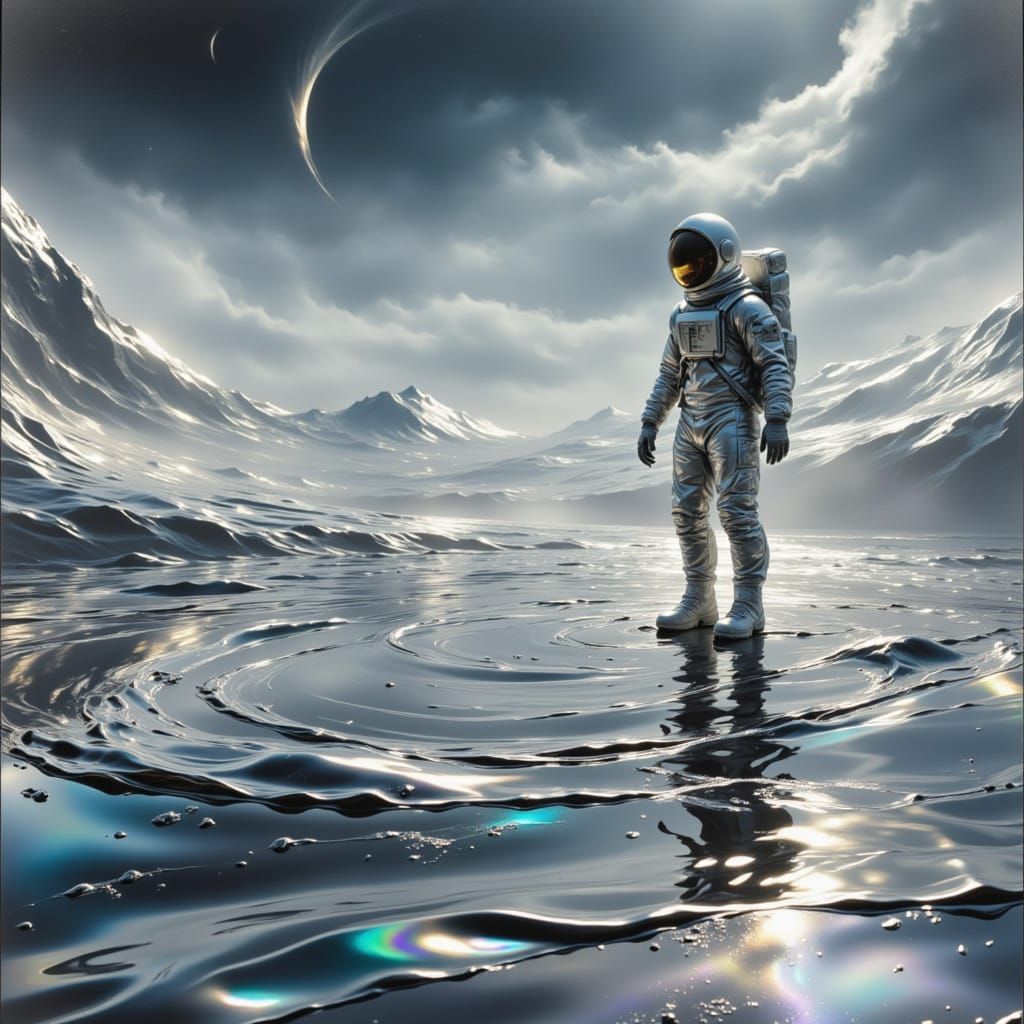 Lunar Explorer on Iridescent Metal Surface