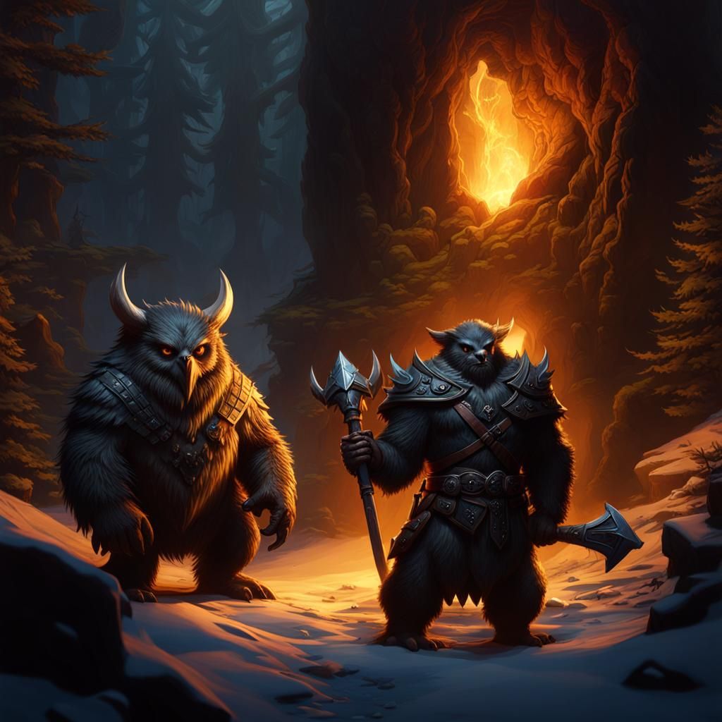 Dungeons and Dragons Owlbear and Orc Concept Art in Dark Fan...