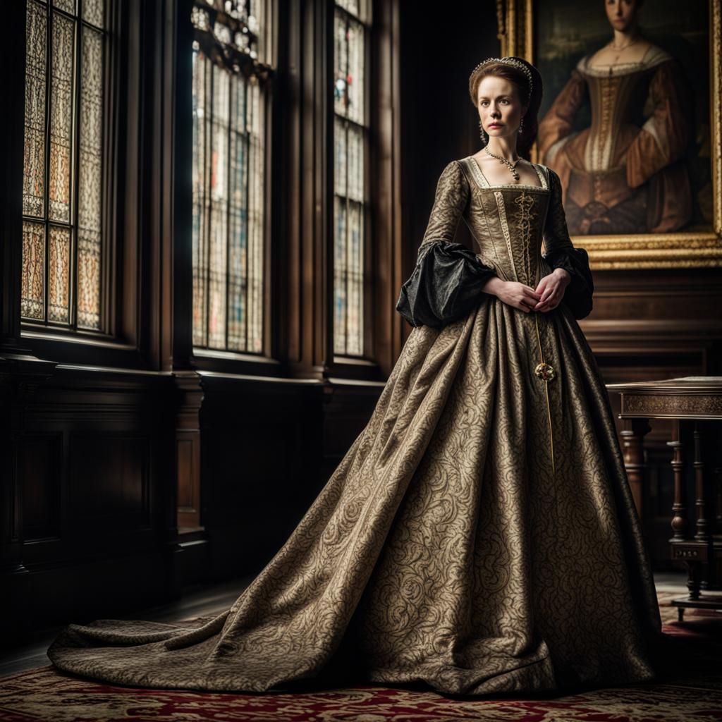 Ethereal Renaissance Gown in Moody, Hyperrealistic Portraitu...