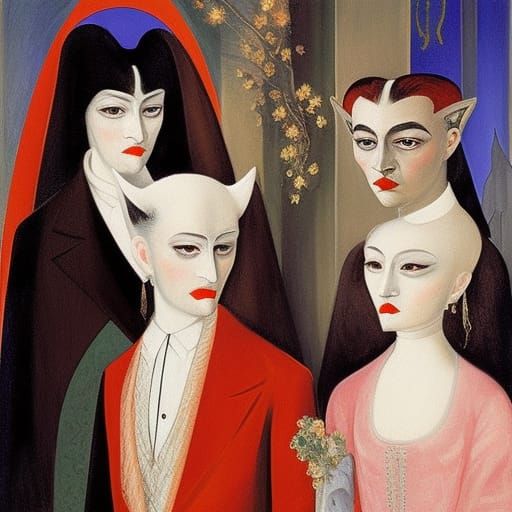 Androgynous Vampire Lord with Siamese Cats in Realistic Art